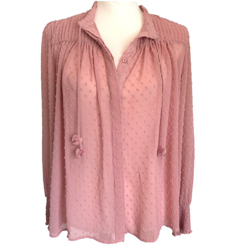 Good‎ Hart Matilda Jane Pink Swiss Dot Tassel Blouse Small Boho Peasant Sheer